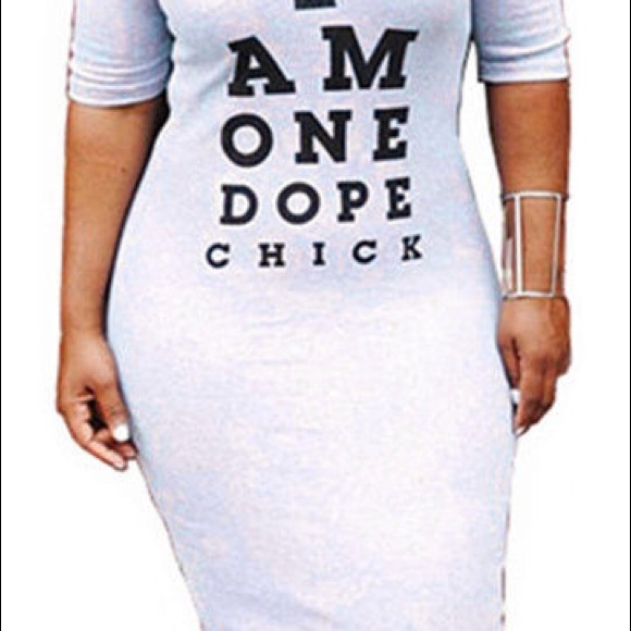 I Am One Dope Chick Long Off Shoulder Hip Dress - Picture 6 of 7